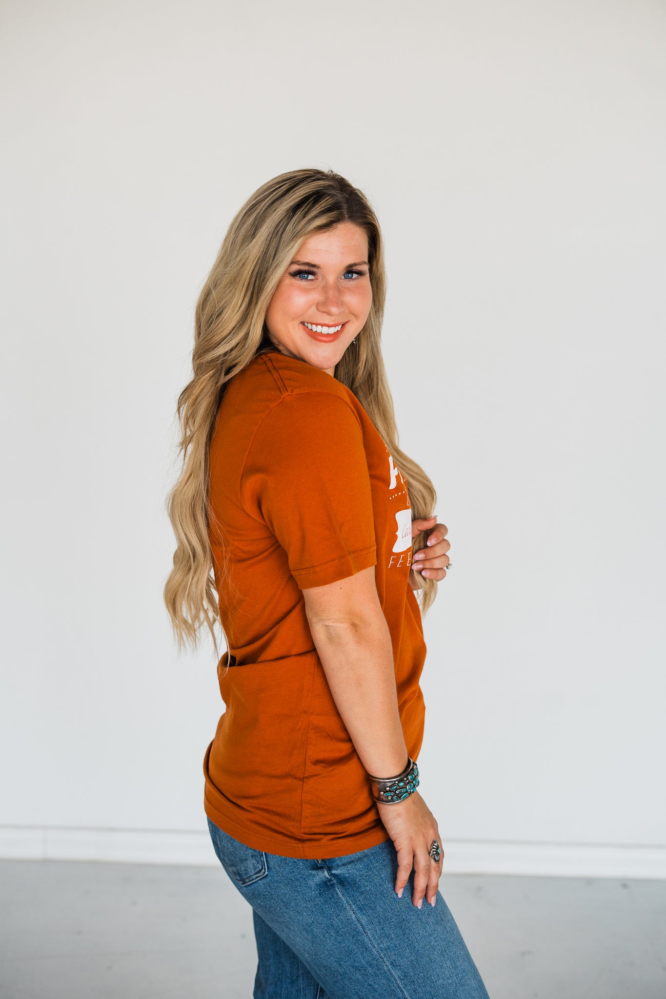"Love The Land, Care For The Community, Feed The People " FarmHer Graphic Tee (Rust Orange)