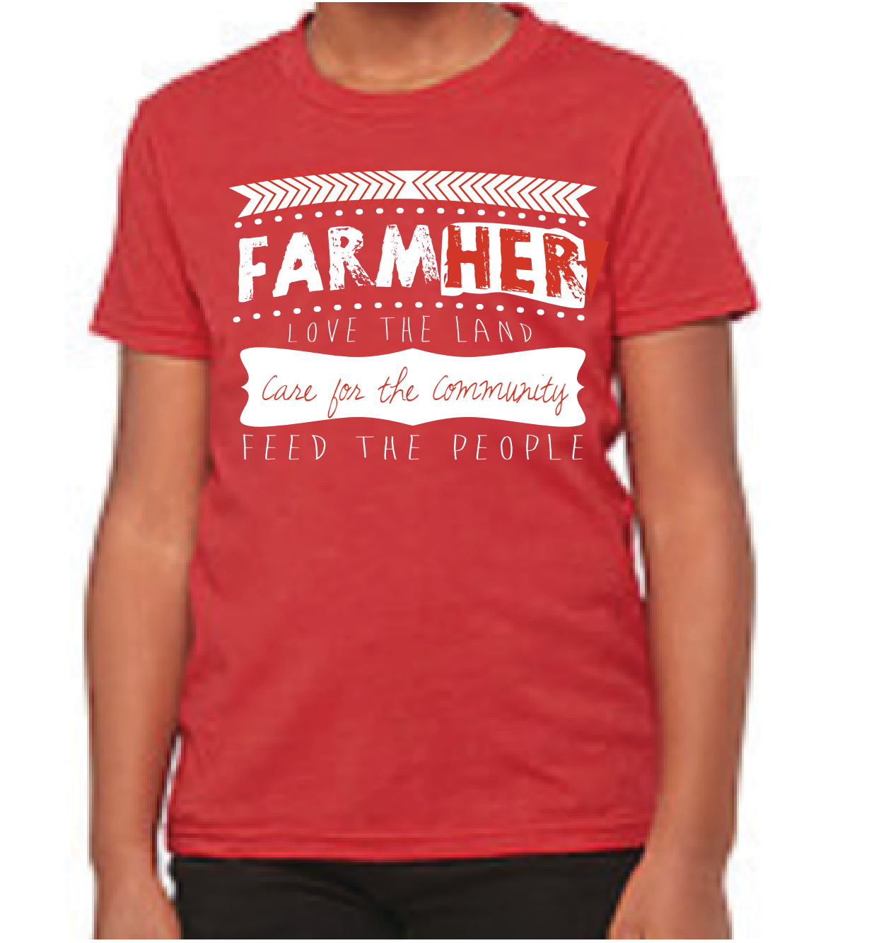 "Love The Land, Care For The Community, Feed The People" Red FarmHer Graphic Tee Youth