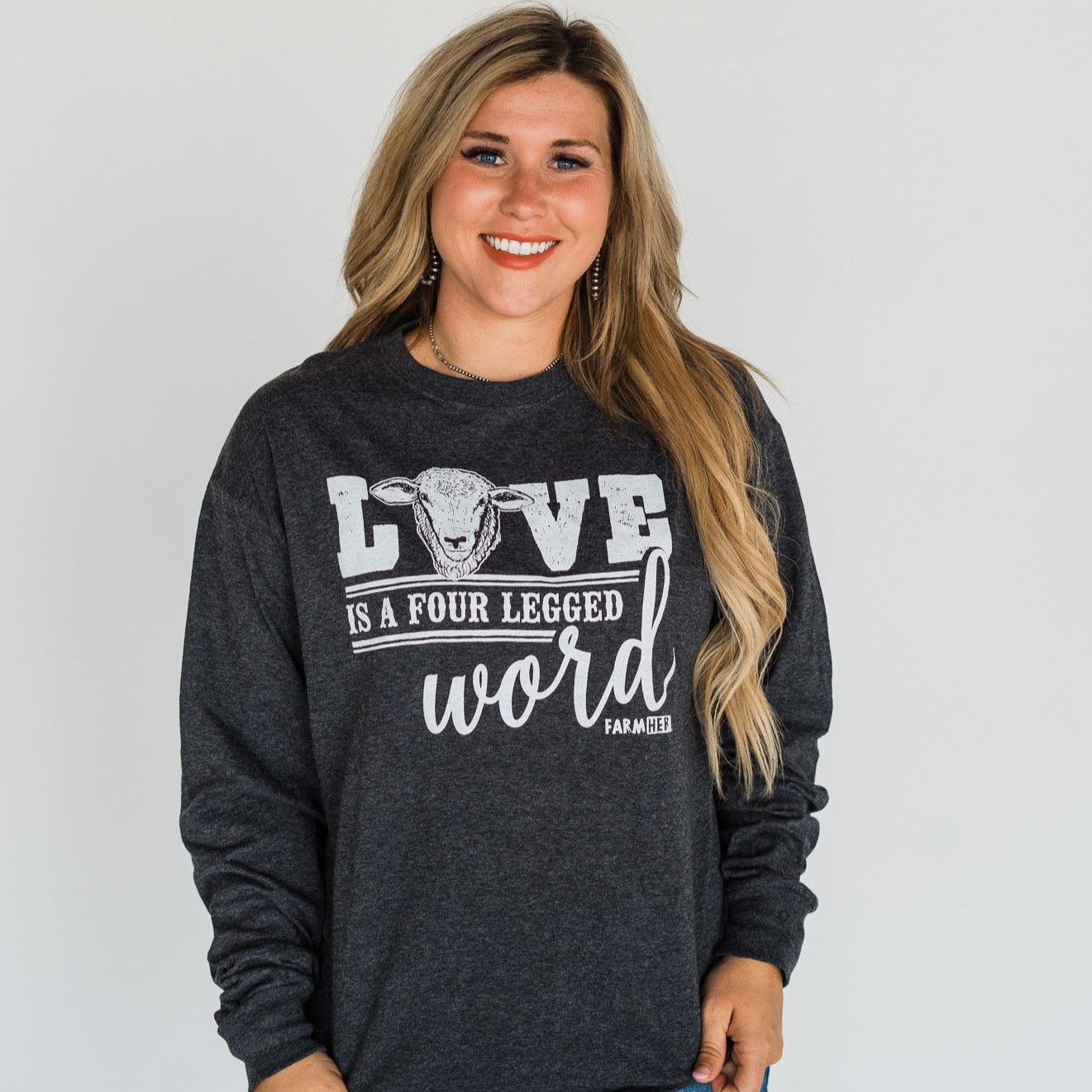 "Sheep Love is a Four Letter Word" FarmHer Long Sleeve Graphic Tee