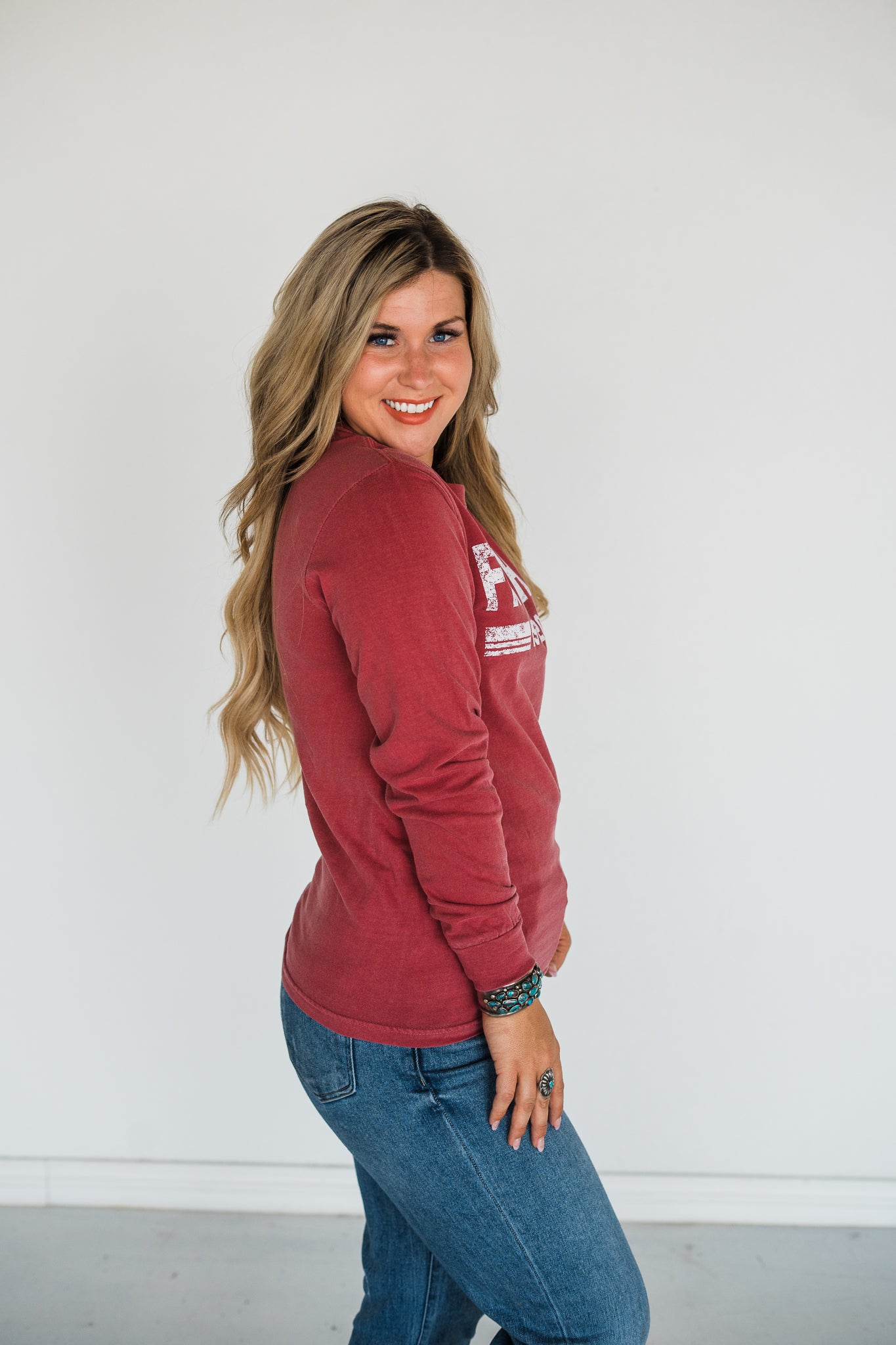 "Est 2013" Classic FarmHer Brick Red Long Sleeve Graphic Tee