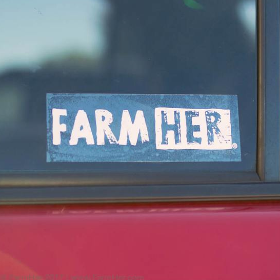 Black window cling for cars with white FarmHer